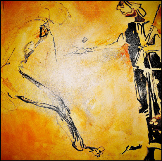 Los atletas. Mixed media Canvas Figure Painting