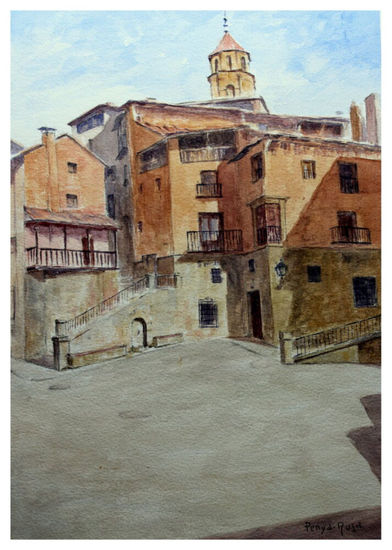 Plaza de Albarracín Acuarela Papel Paisaje
