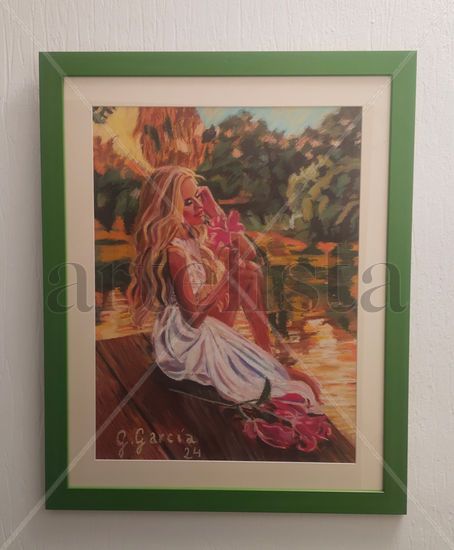 La joven del estanque Pastel Papel Figura