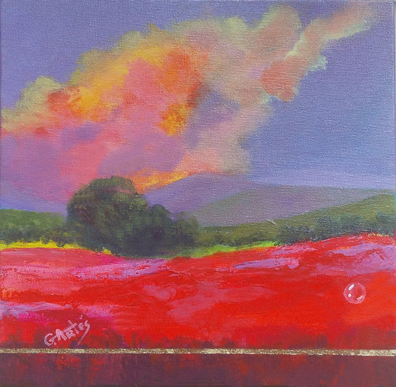 ROJO AL ATARDECER. 25x25 Acrílico Lienzo Paisaje