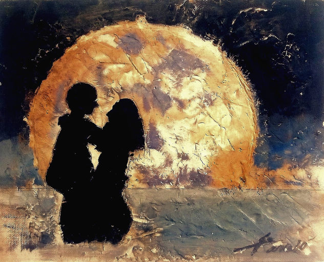 La noche perfecta. Mixed media Panel Figure Painting