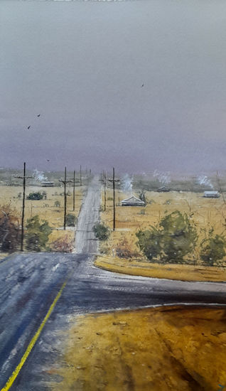 Cruce de caminos Acuarela Papel Paisaje