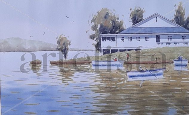 Otoño en el lago Acuarela Papel Marina