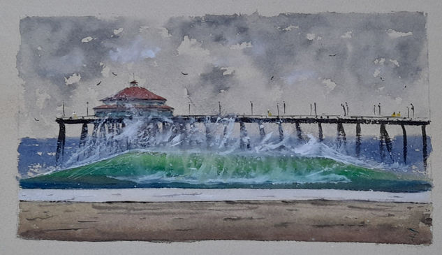 Huntington Beach Acuarela Papel Marina