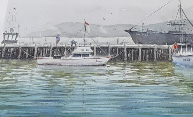 Muelle Acuarela Papel Marina