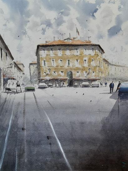 Plaza Roma Acuarela Papel Paisaje