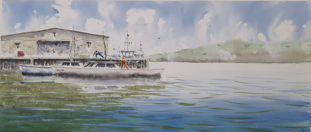 Pescadores Acuarela Papel Marina