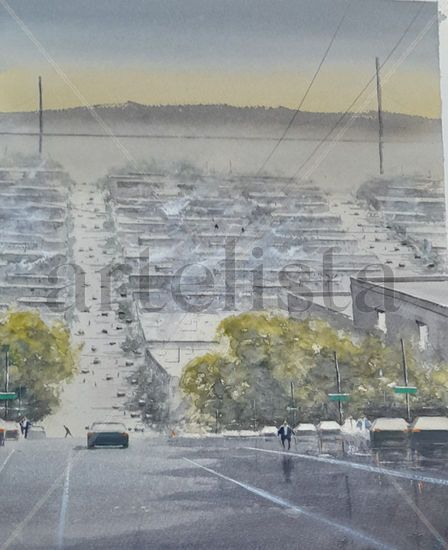 San Francisco sunset Acuarela Papel Paisaje