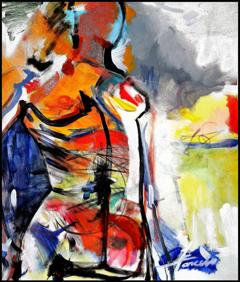 La mujer esbelta. Mixed media Textile Nude Paintings