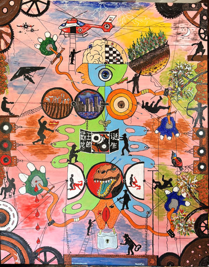 Nacimiento de Tiranozaurio. Lucio de César. Acrílico Lienzo Otros