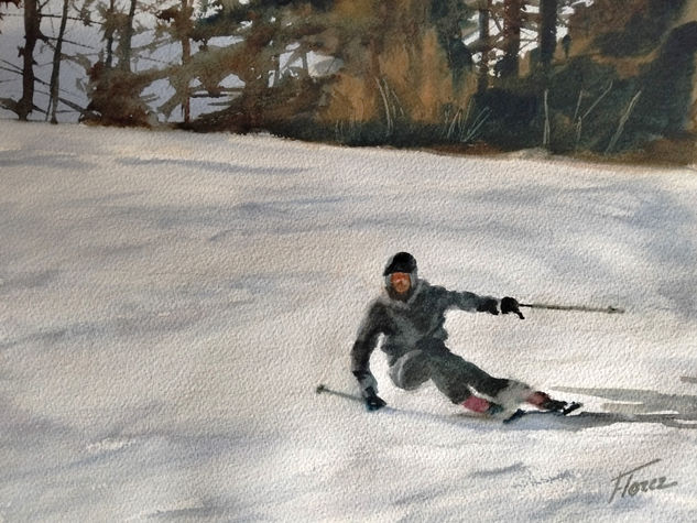 Disfrutando en la nieve Acuarela Papel Paisaje