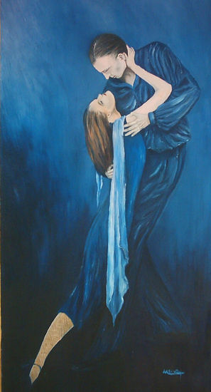 tango azul Oil Canvas Figure Painting