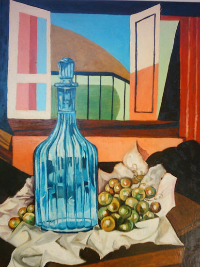 botellon azul Oil Panel Still Life Paintings