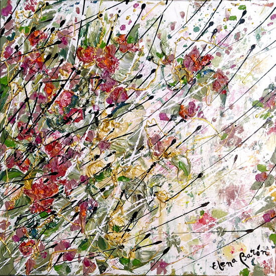 Flores en el aire Media Mixta Lienzo Floral