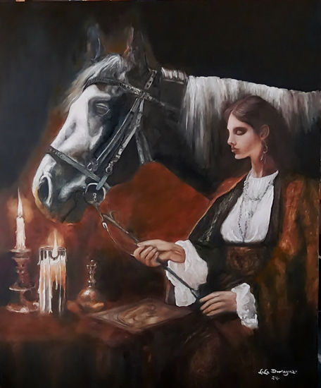Woman and Horse Oil Canvas Figure Painting