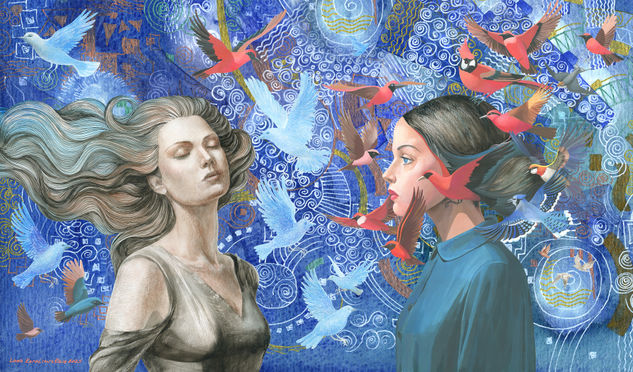 Search for liberation in endless flickering space Lienzo Retrato