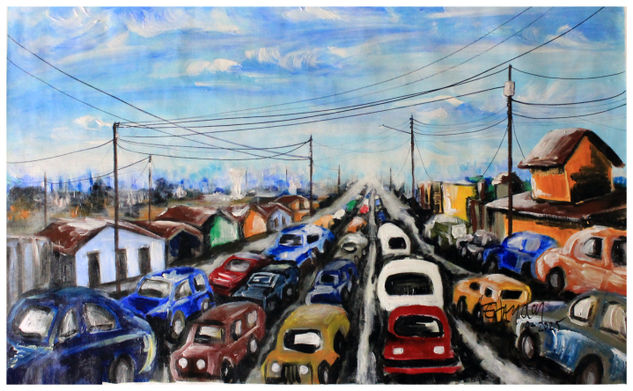 Calle carros Acrylic Canvas Landscaping