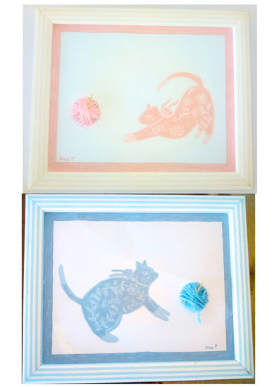 Gatos Lana Técnica Mixta