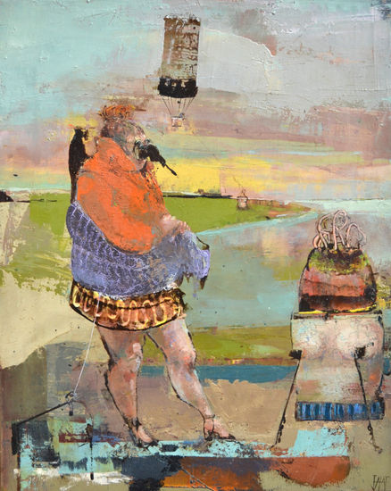 Valérie Jayat - Dérouleur d'Imbroglio Media Mixta Lienzo Figura