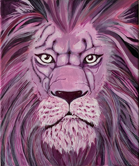 El león Rosa Acrylic Canvas Animals
