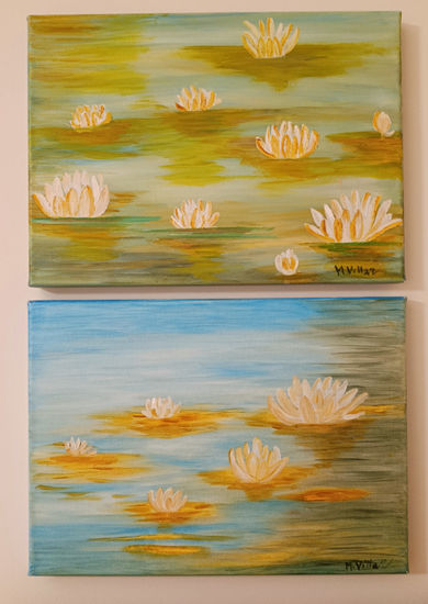 DÍPTICO NENÚFARES Óleo Lienzo Floral