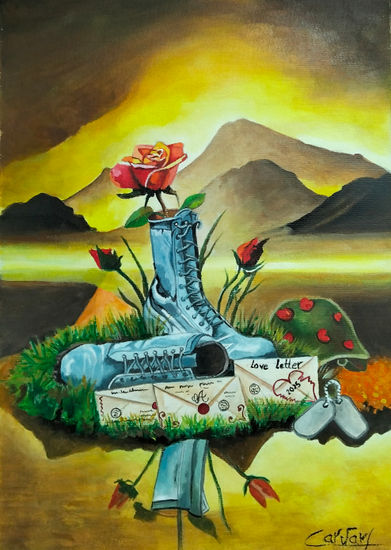 LA ROSA QUE CRECIO DEL SERVICIO Acrylic Paper Still Life Paintings