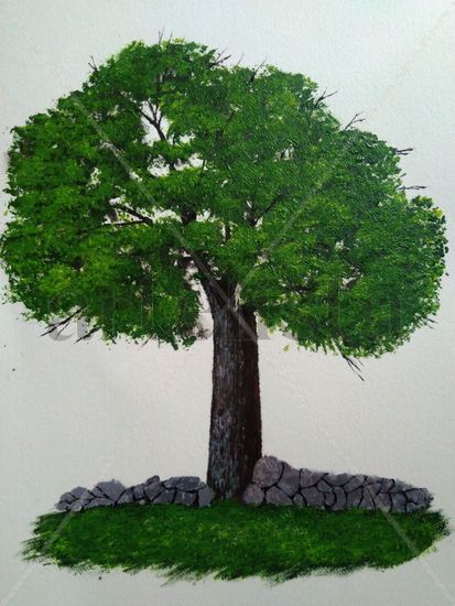 oil painting tree on paper Óleo Papel Paisaje
