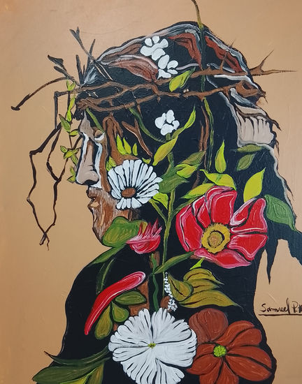 Jesus y las flores Acrílico Lienzo Figura