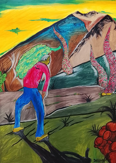 El hombre y el Teide Acrílico Lienzo Paisaje