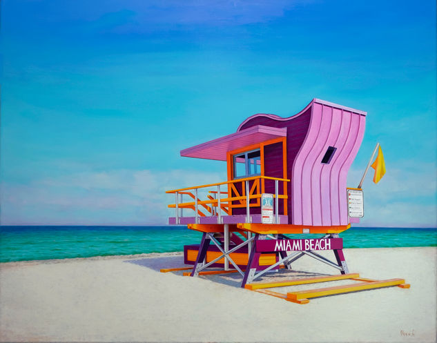 Miami Lifeguard Tower. Óleo Lienzo Marina