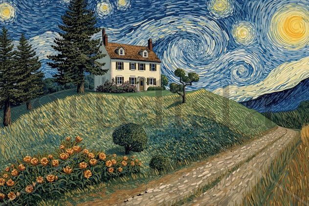 Casa bajo un cielo estrellado