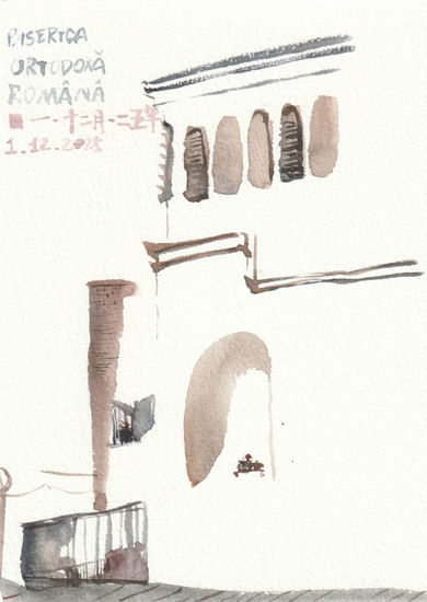 Iglesia Acuarela Papel Paisaje