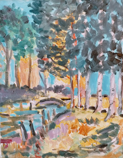 Paisaje junto al río Acrílico Lienzo Paisaje