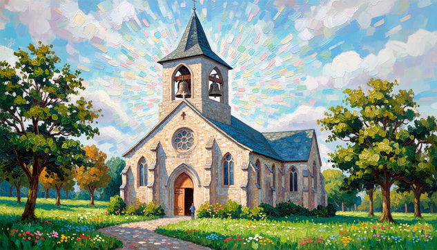 La iglesia entre flores y luz Naturaleza Color (Digital)