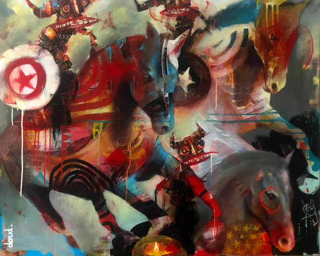 Loic Tarin Doud - Cavalerie Etoilée Acrylic Canvas Animals