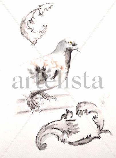 "El Pichón De Patas Con Plumas" Acuarela Papel Animales