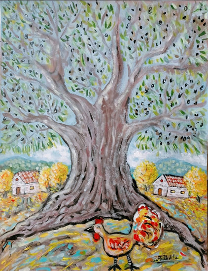El gallo y el olivo Acrylic Paper Landscaping