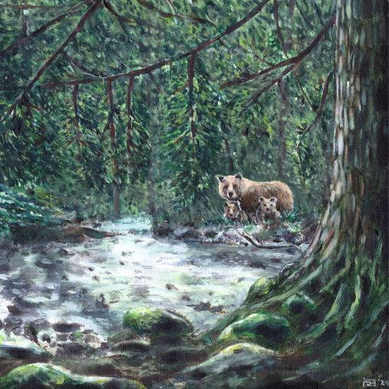 Desde el fondo del bosque. Acrílico Tabla Animales