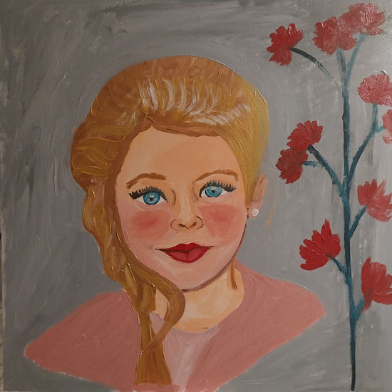 Niña con trenza y flores Acrílico Lienzo Retrato