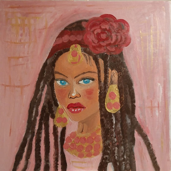 Niña africana con flor Acrílico Lienzo Retrato