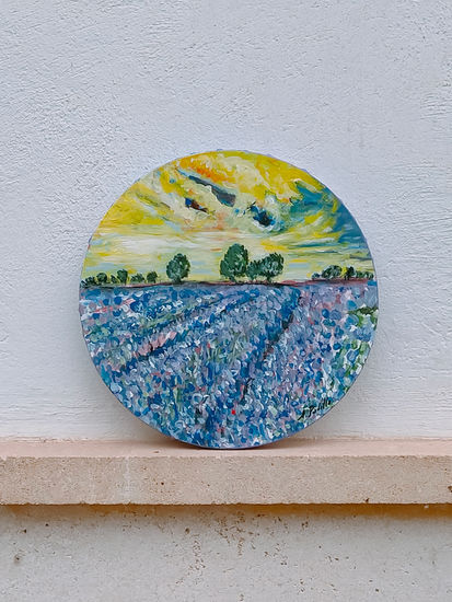 Pintura Campo de lavanda Acrílico Lienzo Paisaje