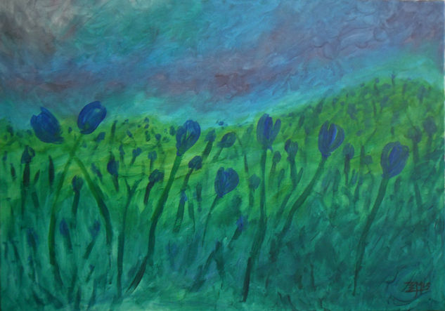 Danza de Tulipanes Azules Óleo Lienzo Paisaje