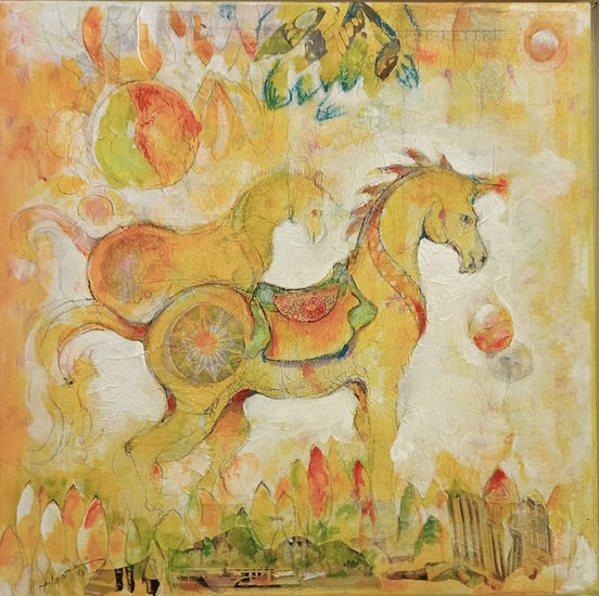 Caballitos en el paraíso Media Mixta Lienzo Animales