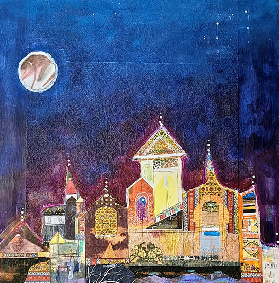 City at night Mixed media Canvas Landscaping