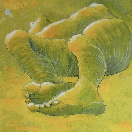 Relaxing yellow Mixed media Canvas Figure Painting