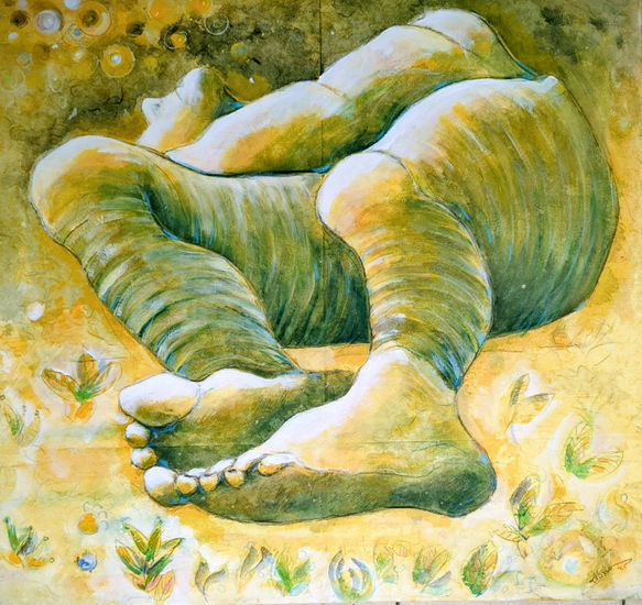 Relaxing yellow Mixed media Canvas Figure Painting
