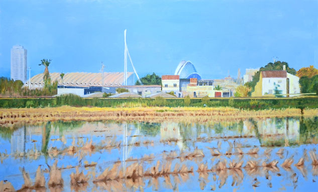 TAN CERCA, TAN LEJOS Oil Panel Landscaping