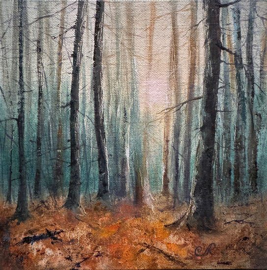 Paisaje Bosque Óleo Tabla Paisaje