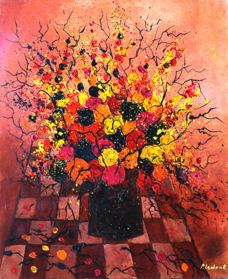 Red still life Oil Canvas Floral Painting
