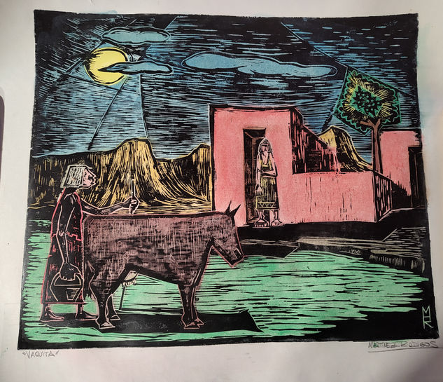"Vaquita" Xilografia Pintada al Oleo 